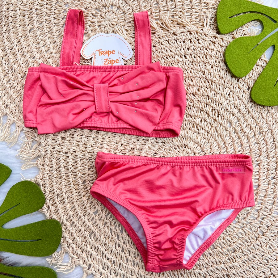 Linha Praia - Biquini com Proteção UV50+ - Laço com Strass - Rose